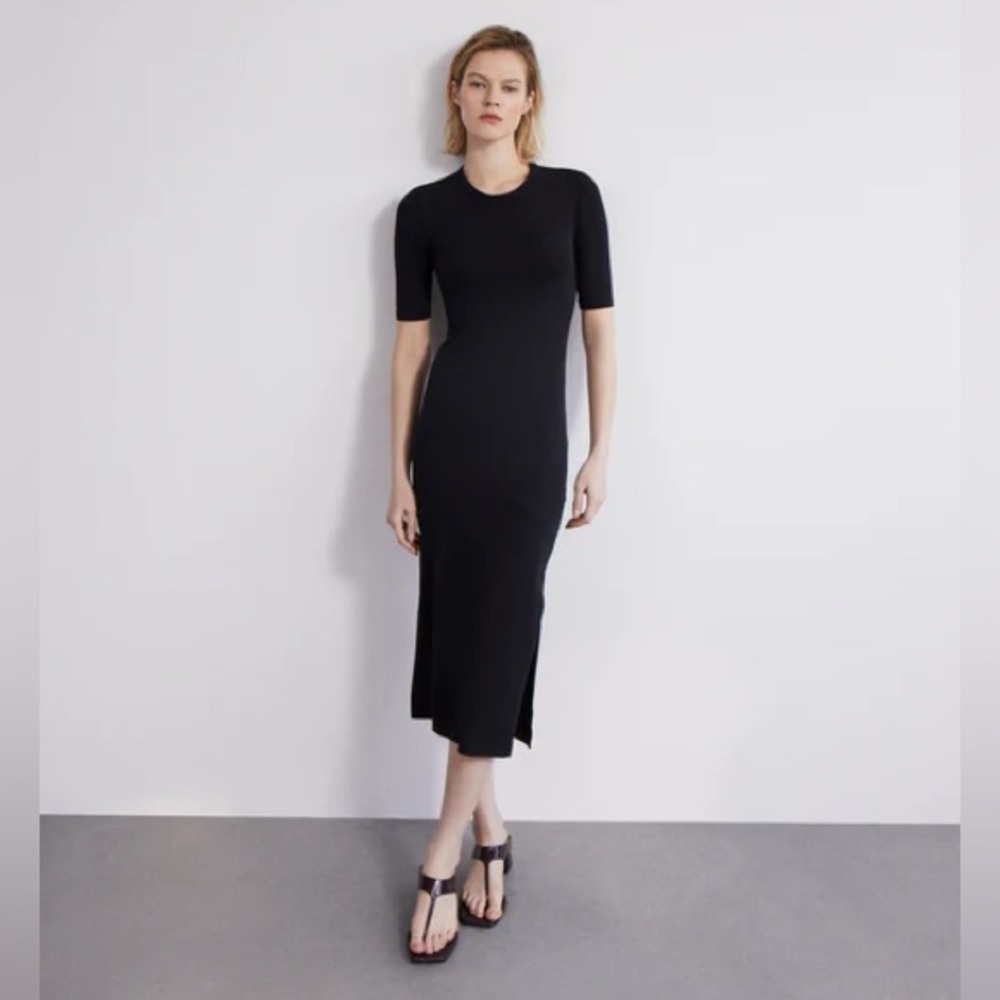 Another Tomorrow Black Elbow Sleeve Midi Dress - Picture 8 of 8
